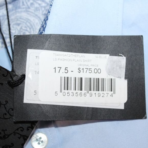 NWT Ted Baker London 17.5 Blue French Cuff Paisley Collar Office Dress Shirt - Picture 8 of 8